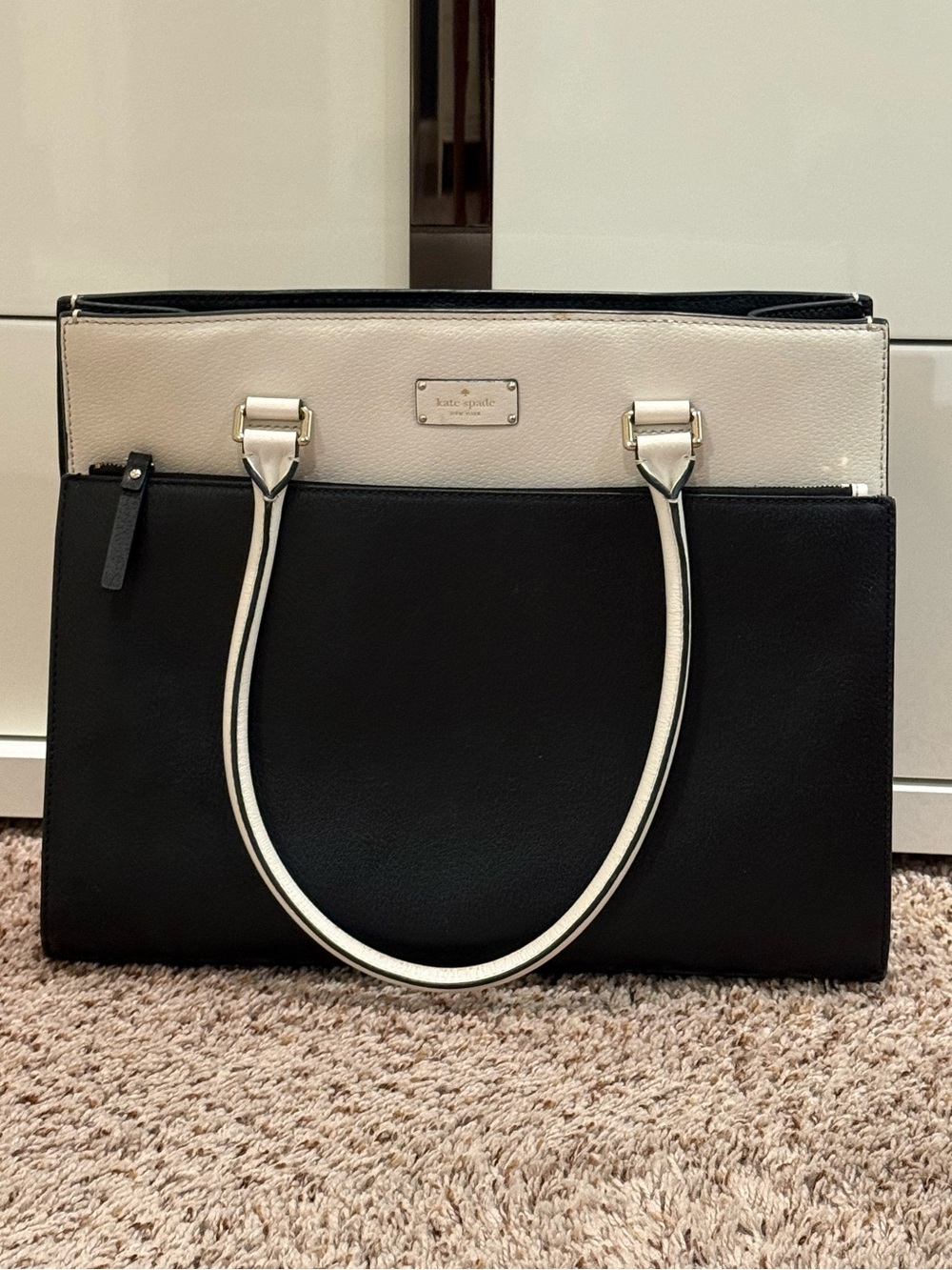 kate spade Black and Cream Colorblock Leather Tote